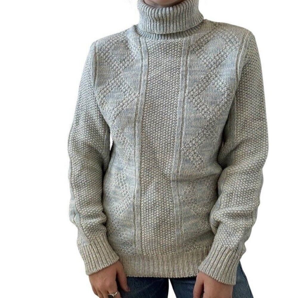 Vintage 1990s Alps Womens Blue Marled Ribbed Wool Turtleneck Sweater Sz L